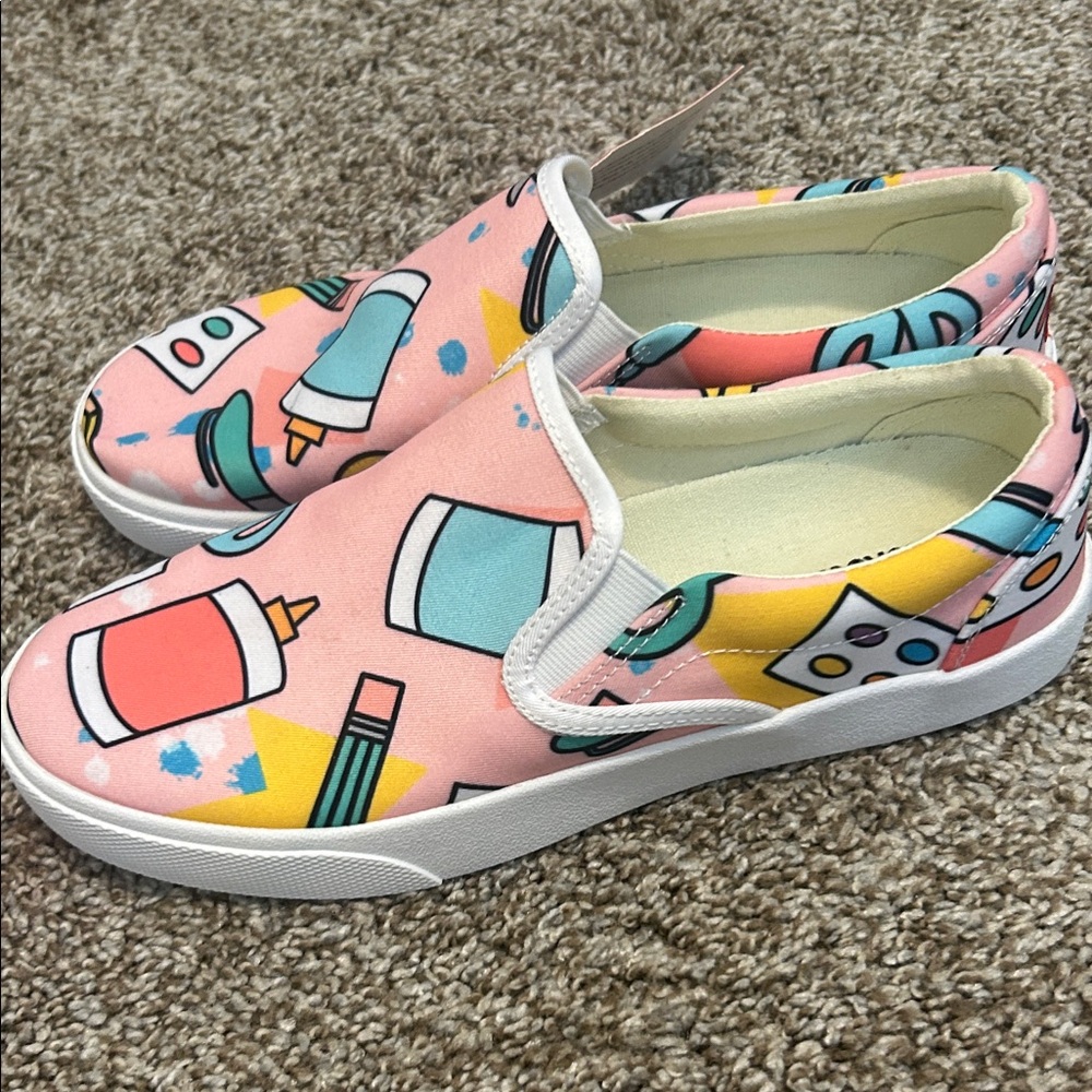 BucketFeet: Women’s Slip on Sneakers - Pink and Teal - Picture 3 of 3